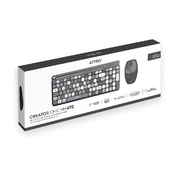 Kit de Teclado y Mouse Acteck Creator Chic Colors MK470, Inalámbrico, USB, Gris (Español) SKU: AC-935180