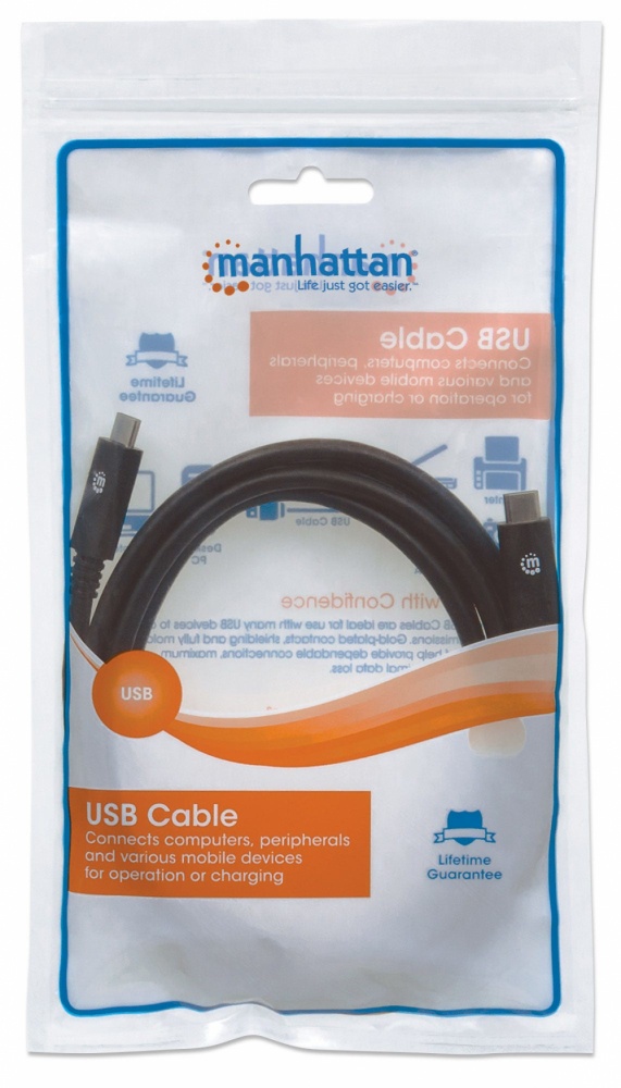 Manhattan USB C Macho - USB C Macho, 2 Metros, Negro Tipo C SKU: 354905