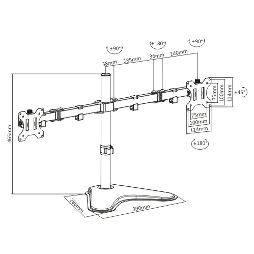 Soporte Monitor de Escritorio OVME-D1332 Soporte DUAL de Escritorio para 2 Monitores LCD de 13inch a 32inch (Resistencia 8kgs) Marca Ovaltech SKU: OVME-D1332