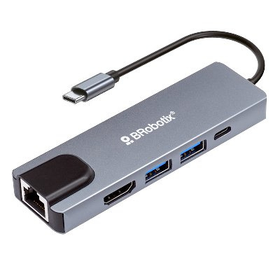 BRobotix Docking Station 5 en 1 USB C, 2x USB 3.0, 1x HDMI, 1x RJ-45, 1x USB C, Plata SKU: 6000694