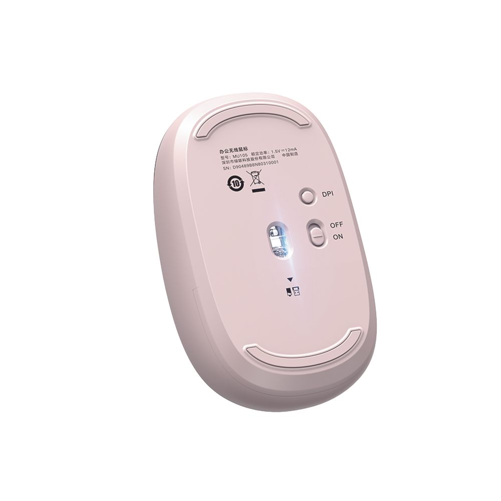 Mouse Inalámbrico 2.4G 800/1200/1600/2400 DPI / Función de 3 botones / Alcance 10m / Silencioso / Ergonómico / Anti-caída y Anti-interferencias / Color Dusty Pink / Batería Alcalina AA (incluida). SKU: 