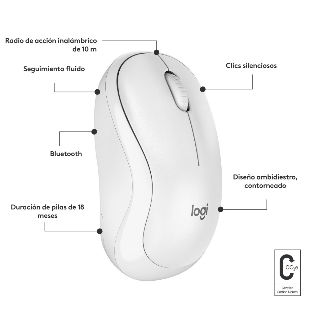 Mouse Logitech Óptico M240 Silencioso, Inalámbrico, Bluetooth, 4,000 DPI, Blanco SKU: 910-007116
