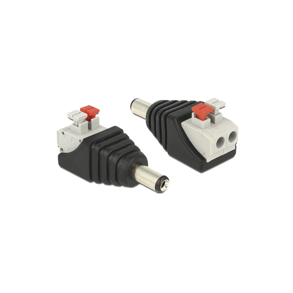 Adaptador tipo Jack de 3.5 mm Macho Polarizado de 12 Vcc con Terminales de Presión. SKU: JR52X