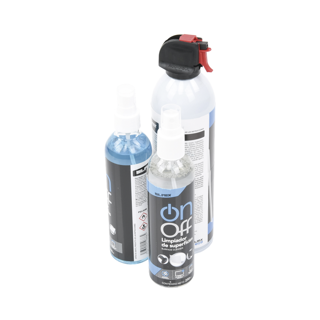 Kit de Limpieza, incluye 4 productos especializados en limpieza de pantallas y superficies, equipo de cómputo y electrónicos SKU: ON-OFF-CLEANER-PACK