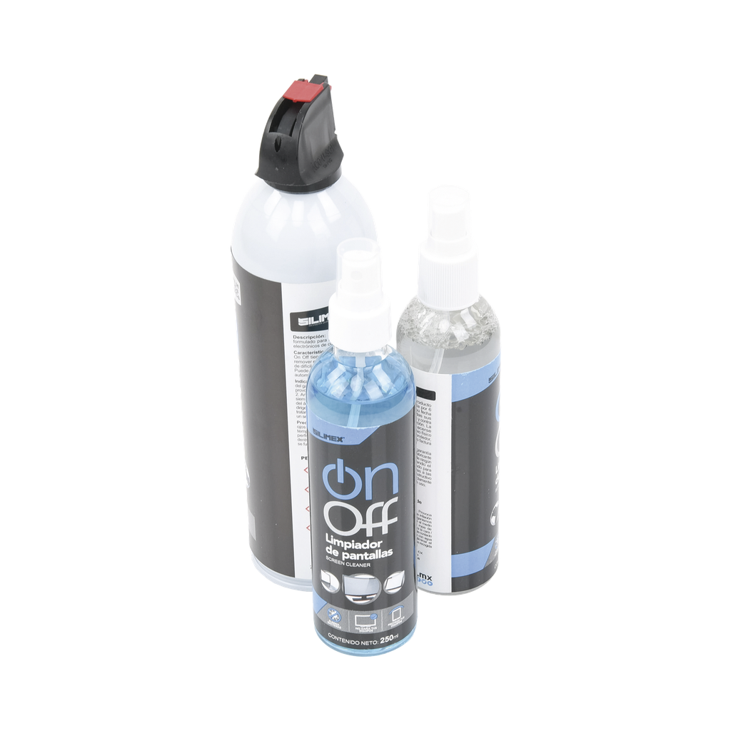 Kit de Limpieza, incluye 4 productos especializados en limpieza de pantallas y superficies, equipo de cómputo y electrónicos SKU: ON-OFF-CLEANER-PACK