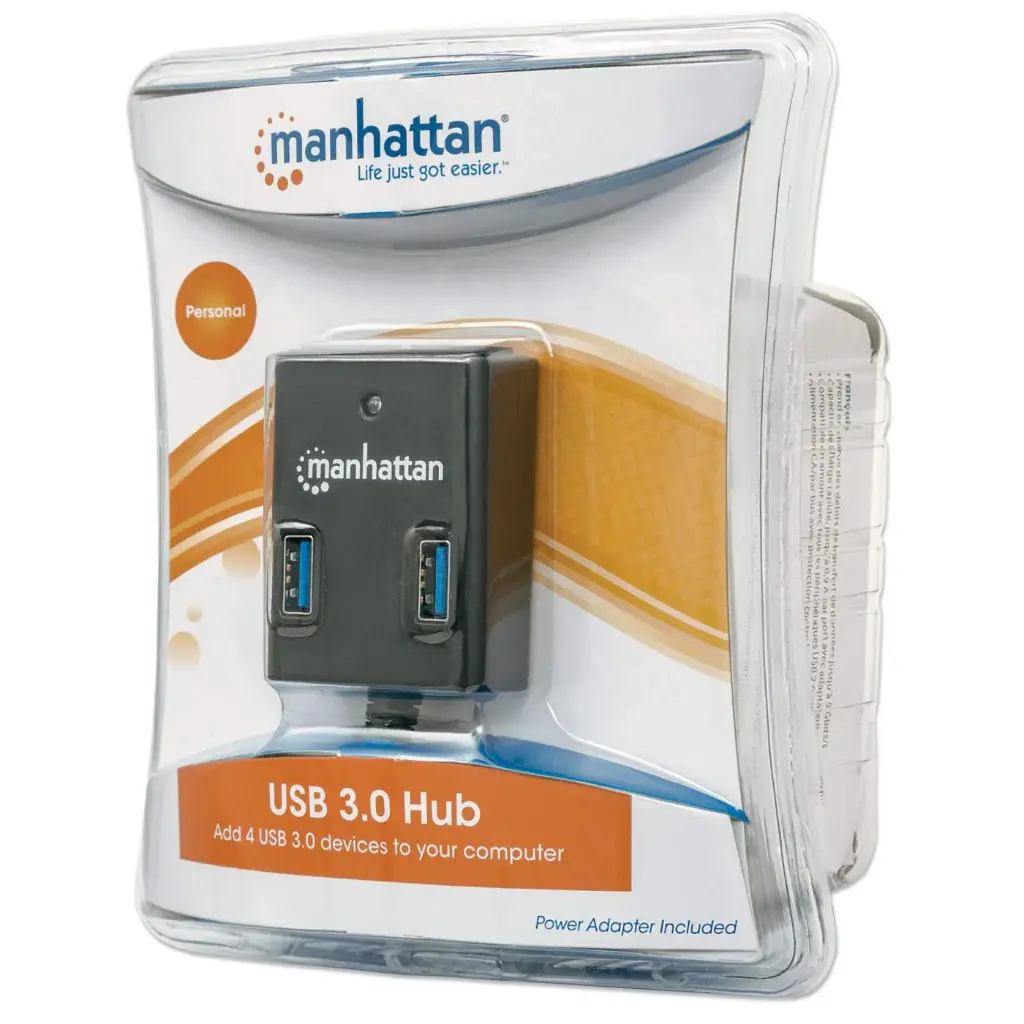Manhattan Hub USB A 3.0 de Supervelocidad, 4 Puertos, 5000 Mbit/s, con Fuente AC-4576 SKU: 162302