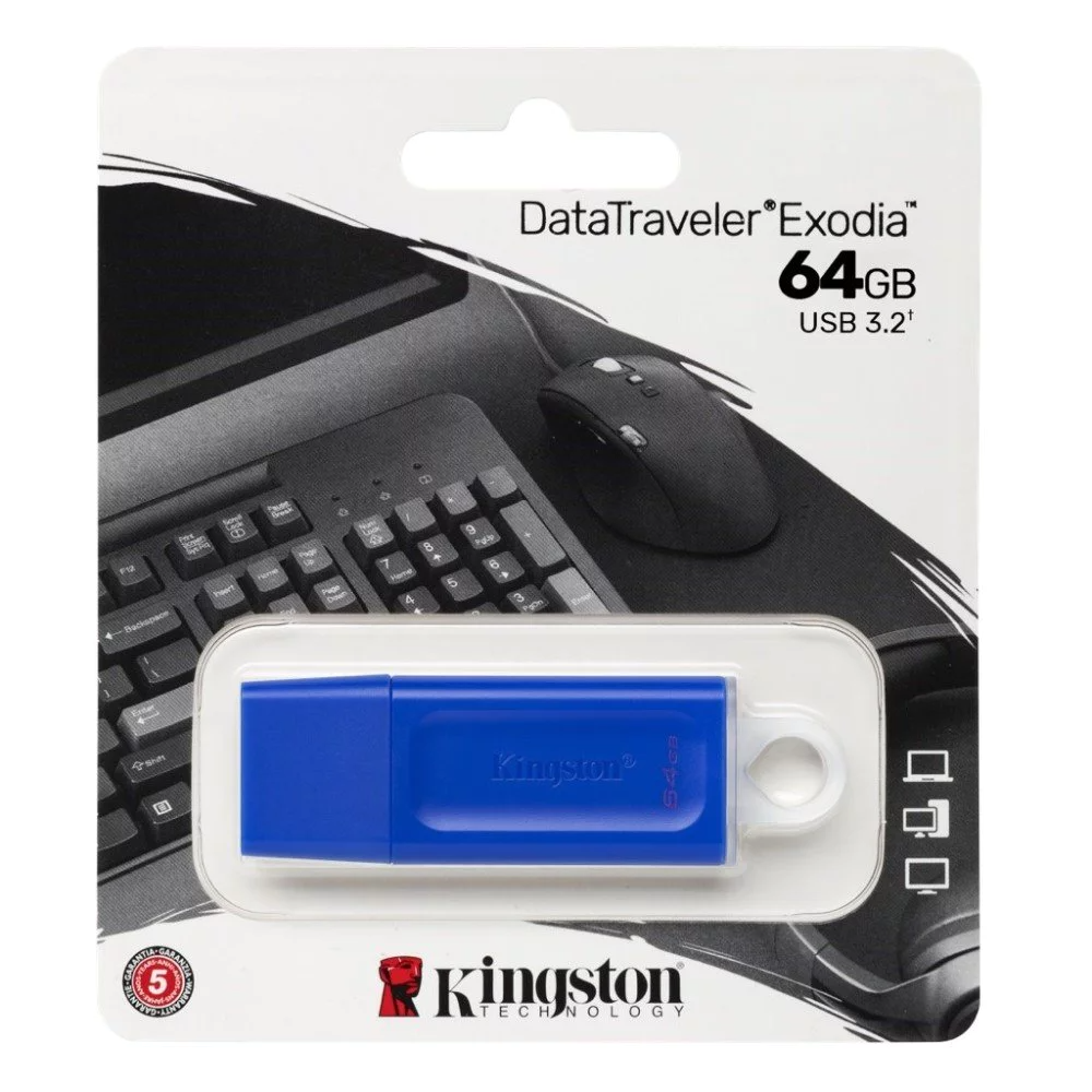 Memoria USB Kingston DataTraveler Exodia, 64GB, USB 3.2, Azul RAM-3955 SKU: KC-U2G64-7GB