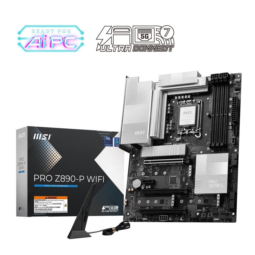 Tarjeta Madre MSI PRO Z890-P WIFI, ATX, LGA 1851, Intel Z890, DDR5, HDMI, DisplayPort, 4x DDR5 UDIMM, Máximo Ram 256GB, M.2 PCIe 4.0, 5.0, Frecuencias Soportadas 9200Mhz - 6400Mhz  para Intel MotherBoard SKU: PRO Z890-P WIFI