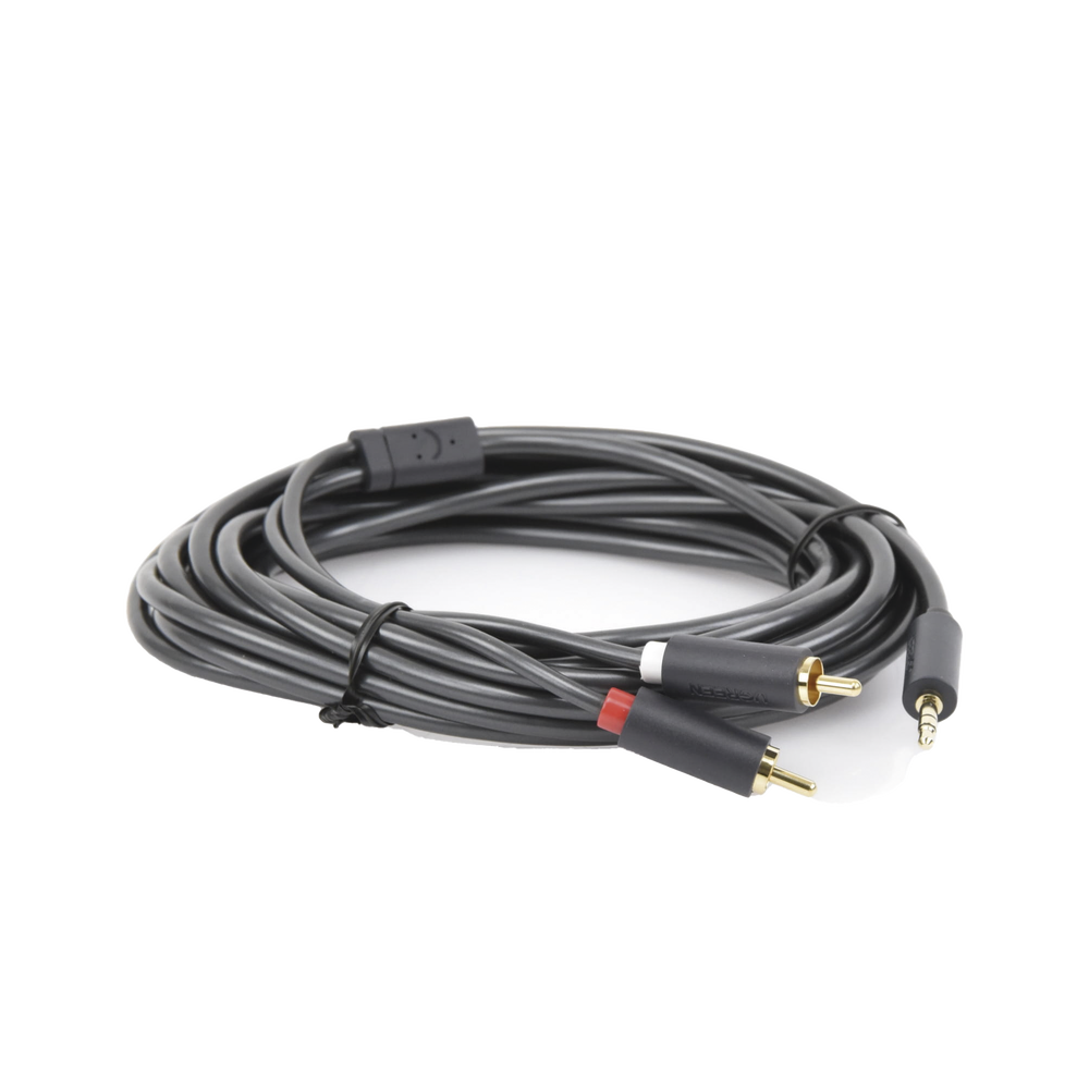 Cable Adaptador de 3.5mm Macho a 2 RCA Macho / 5 Metros Ugreen / Color Gris / Blindaje Múltiple / ABS / Alta Calidad SKU: 10513
