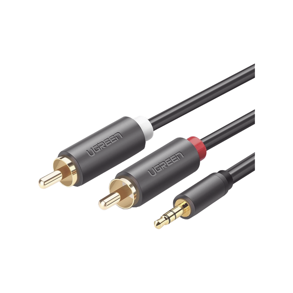 Cable Adaptador de 3.5mm Macho a 2 RCA Macho / 5 Metros Ugreen / Color Gris / Blindaje Múltiple / ABS / Alta Calidad SKU: 10513