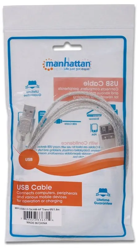[336314] Manhattan Extensión Cable USB A Macho - USB A Hembra, 1.8 Metros, Plata SKU_ 336314.webp