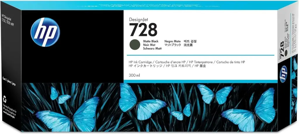 HP 728 Negro Mate Original Cartucho de Tinta HP728 HP Designjet T730, T830 300ml SKU: F9J68A