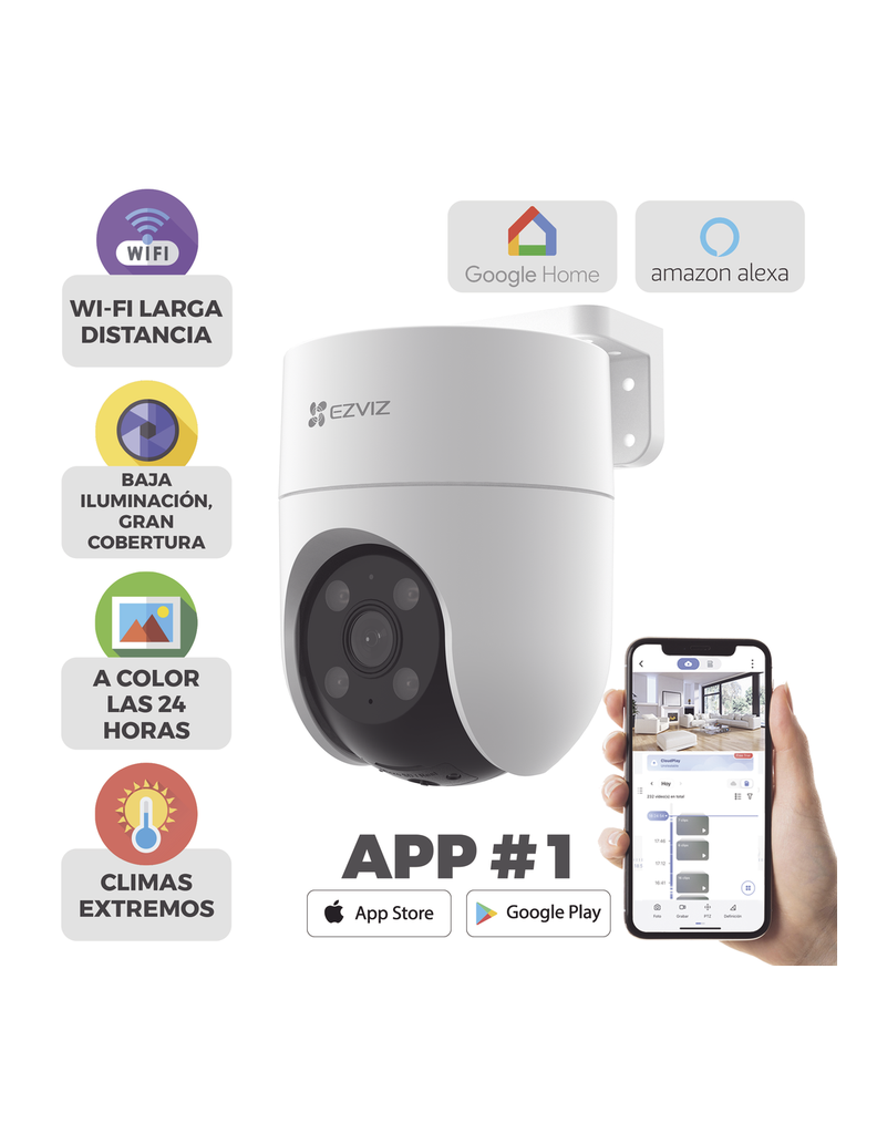 [H8C] Cámara PT IP 2 MP EZVIZ H8C / Wi-Fi / Exterior / Audio de dos vías / Visión a color 24/7 / MicroSD hasta 512 GB (H8C) Modelo H8C CV-1636 SKU: H8C