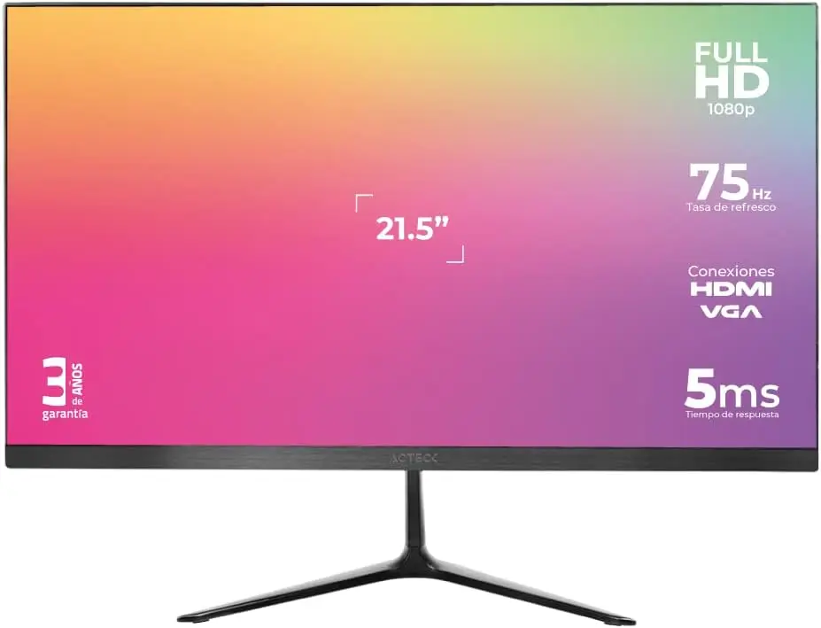 Monitor Acteck Captive Vivid 933858 LED 21.5", SP215 Full HD, 75Hz, HDMI, Negro MNL-2127 SKU: AC-933858