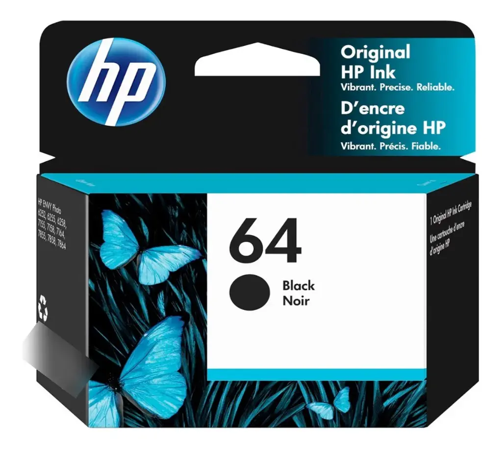 HP 64 Negro Original Cartucho de Tinta HP64 HP Envy Inspire 7200e, 7900e Series, HP Envy photo 6200, 7100, 7800 Series HP Tango X SKU: N9J90AN