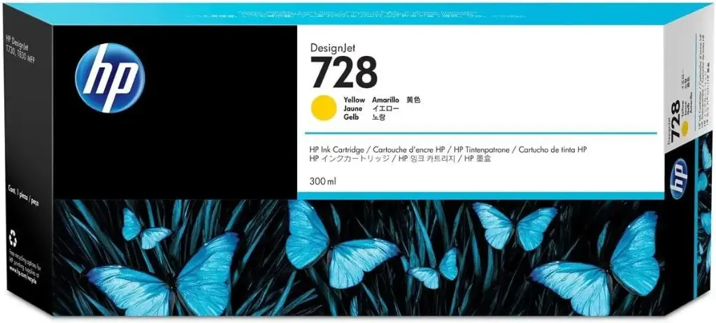 HP 728 Amarillo Original Cartucho de Tinta HP728 HP Designjet T730, T830 300ml SKU: F9K15A