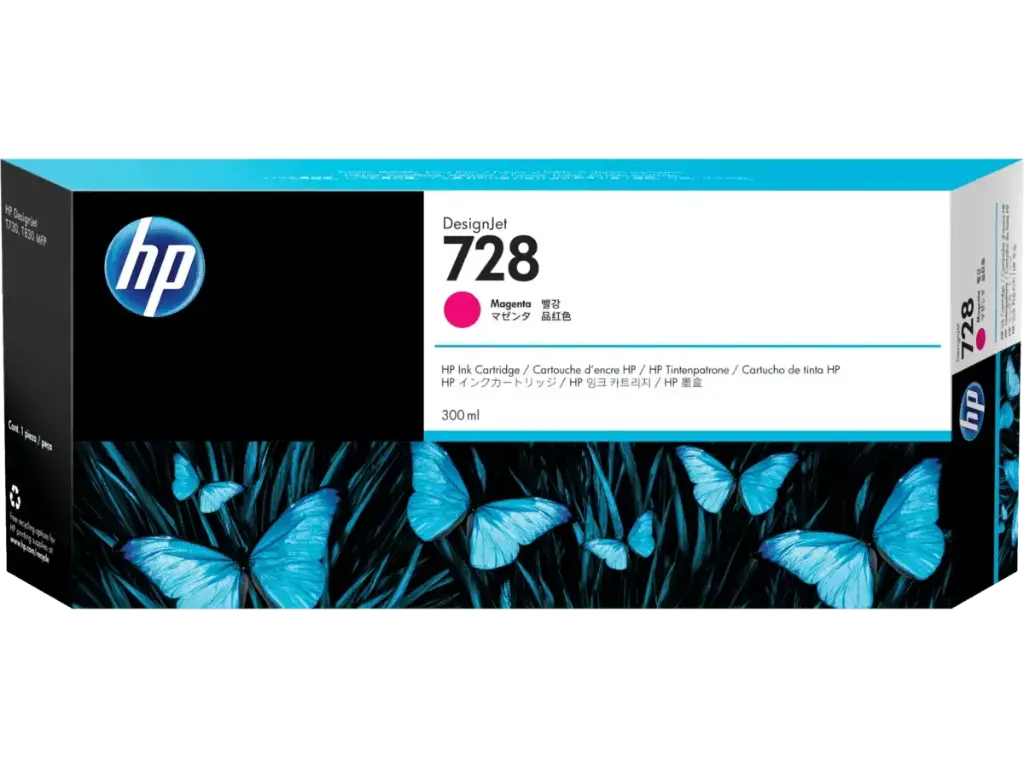 HP 728 Magenta Original Cartucho de Tinta HP728 HP Designjet T730, T830 300ml SKU: F9K16A