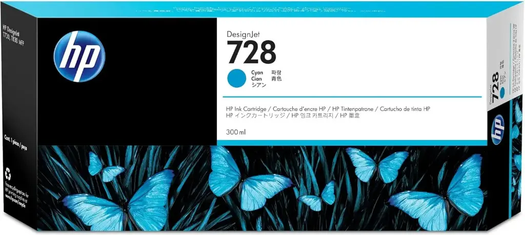 HP 728 Cian Original Cartucho de Tinta HP728 HP Designjet T730, T830 300ml SKU: F9K17A