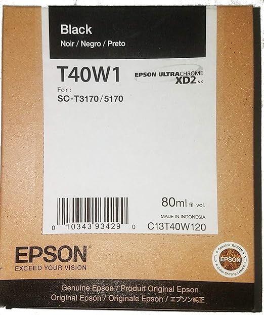 [T40W120] T40W120 Negro Original Cartucho de Tinta T40W Para Plotter Epson Surecolor T3170, T5170, T3170M, T5170M (80 ml) SKU: T40W120