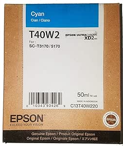 [T40W220] T40W220 Cian Original Cartucho de Tinta T40W Para Plotter Epson Surecolor T3170, T5170, T3170M, T5170M (50 ml) SKU: T40W220
