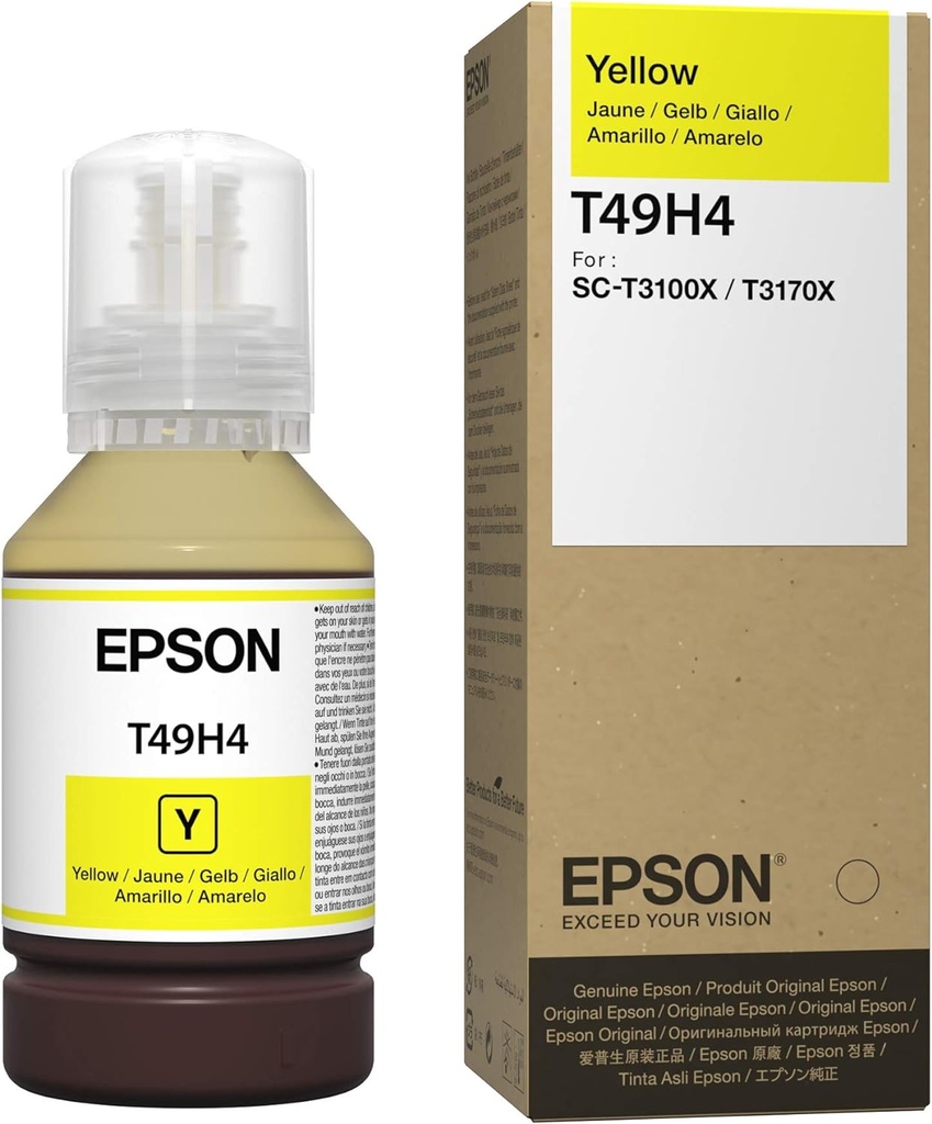 T49H Amarillo, Tanque de Tinta Epson 140ml SureColor SC-T3100X, SC-T3100x, SC-3170x SKU: T49H400