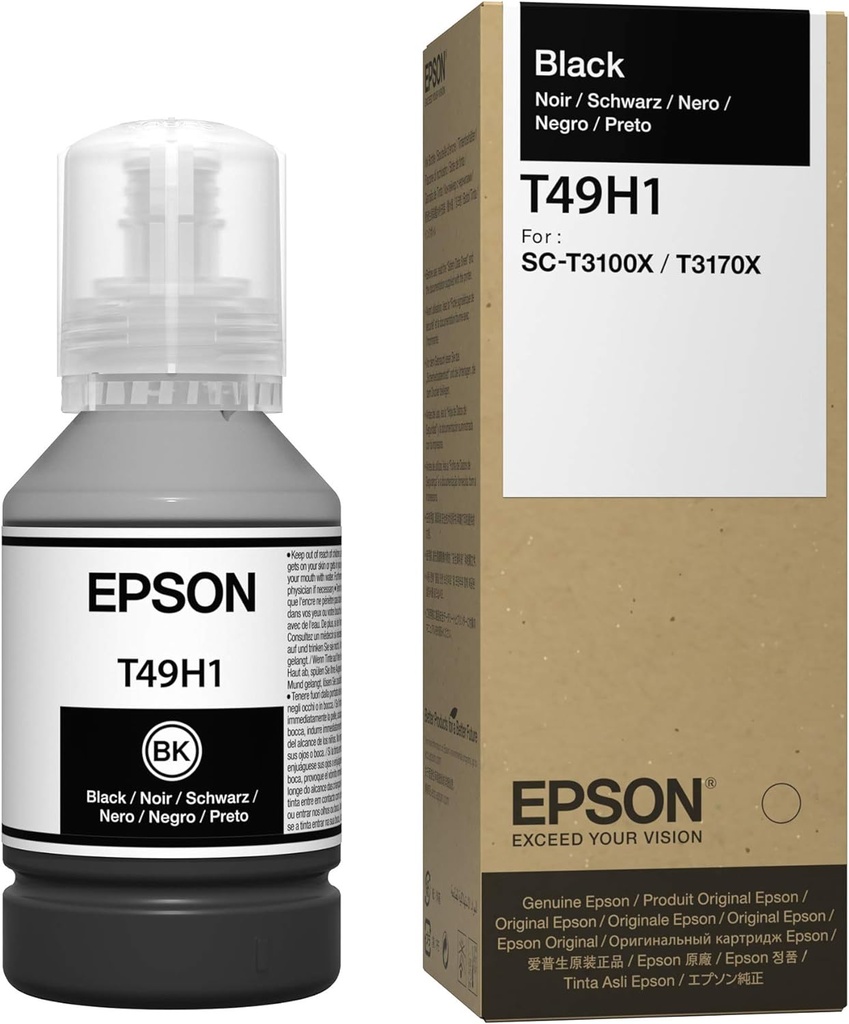 T49H Negro, Tanque de Tinta Epson 140ml SureColor SC-T3100X, SC-T3100x, SC-3170x SKU: T49H100