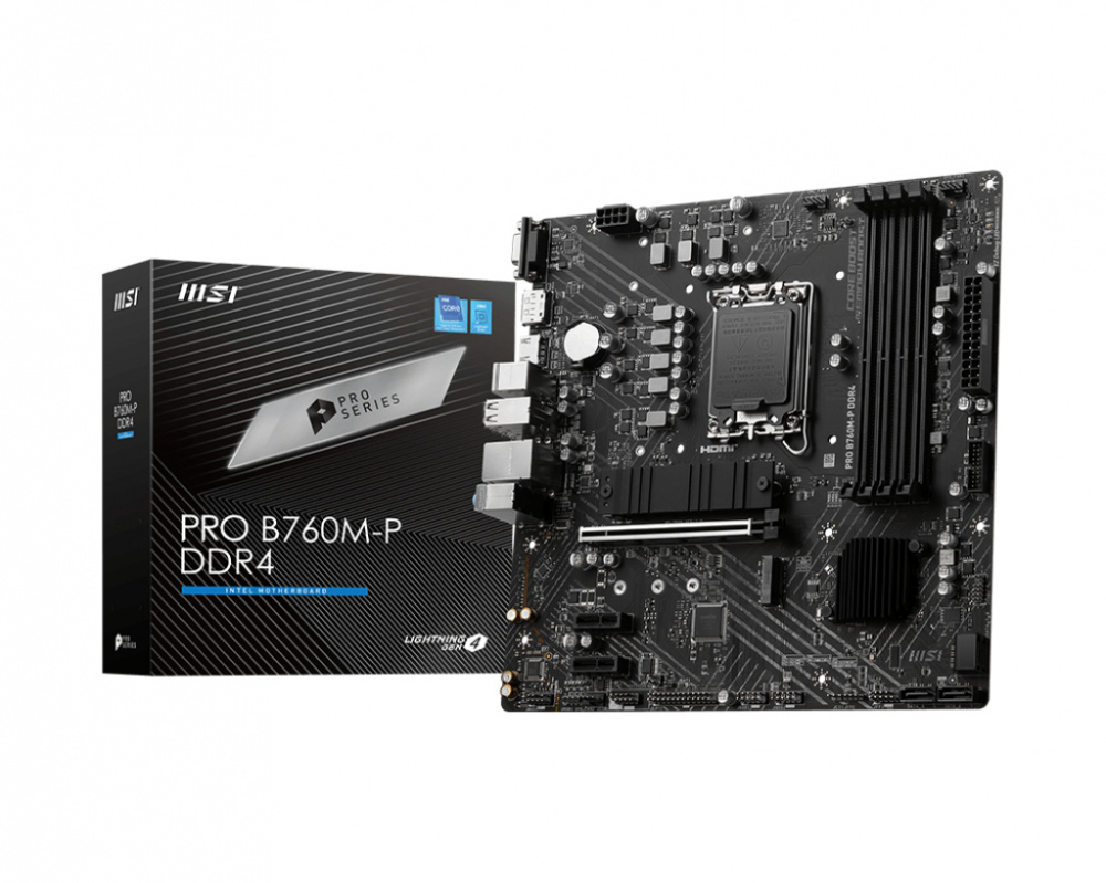 Tarjeta Madre MSI Micro-ATX PRO B760M-P DDR4, S-1700, Intel B760, HDMI, DisplayPort, VGA, 128GB DDR4 para Intel Motherboard M.2 4.0 supports 2280/2260/2242 SKU: PRO B760M-P DDR4
