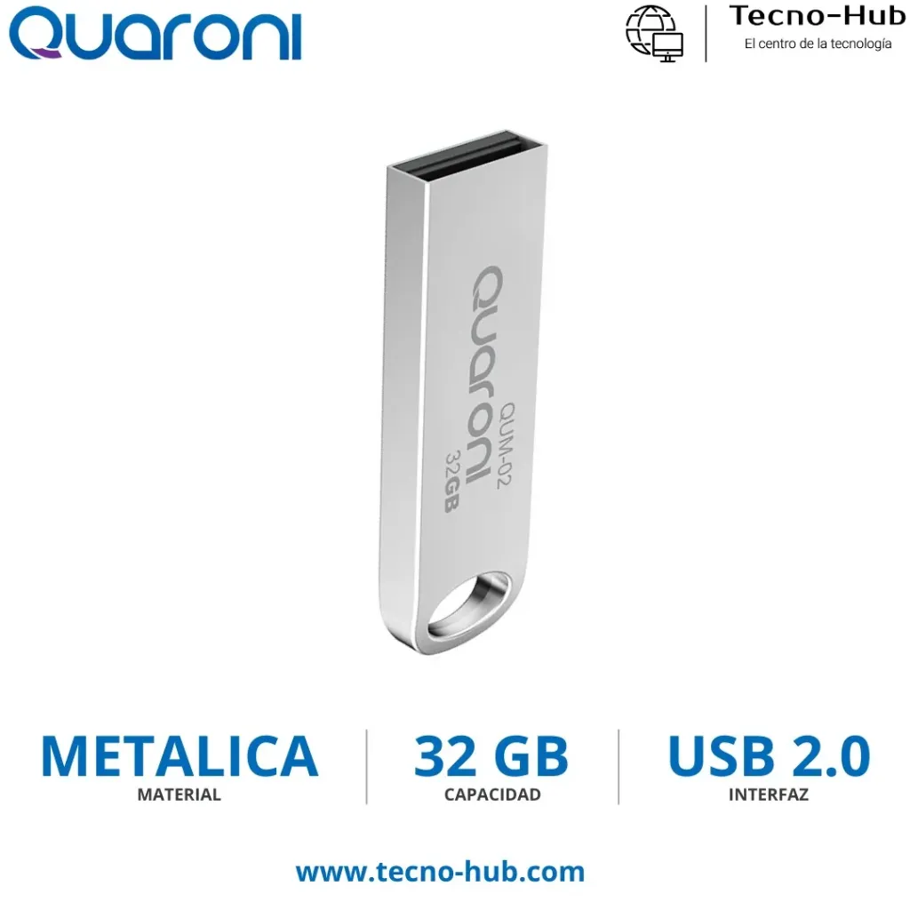 [QUM-02] Memoria USB 32GB Marca Quaroni 2.0, Metal RAM-3942 SKU: QUM-02