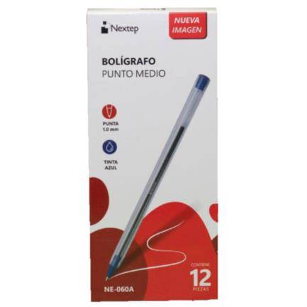 Nextep Bolígrafo, Pluma, Punto Mediano de 1mm, Cian, 12 Piezas SKU: NE-060A
