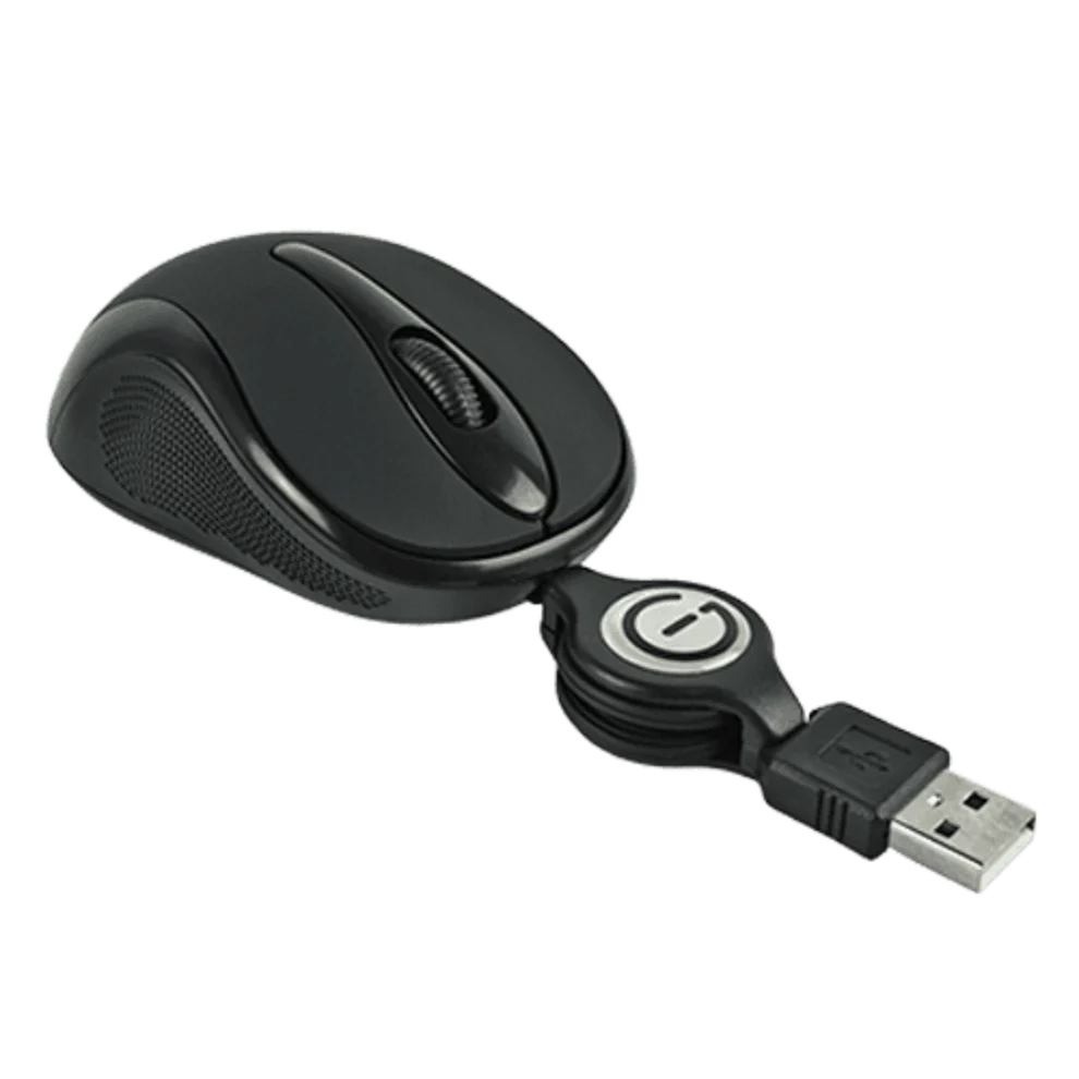 [EL-993346] Mini Mouse Retráctil Perfect Choice Óptico Easy Line 993346, Alámbrico, USB, 1000DPI, Negro MS-778 SKU: EL-993346