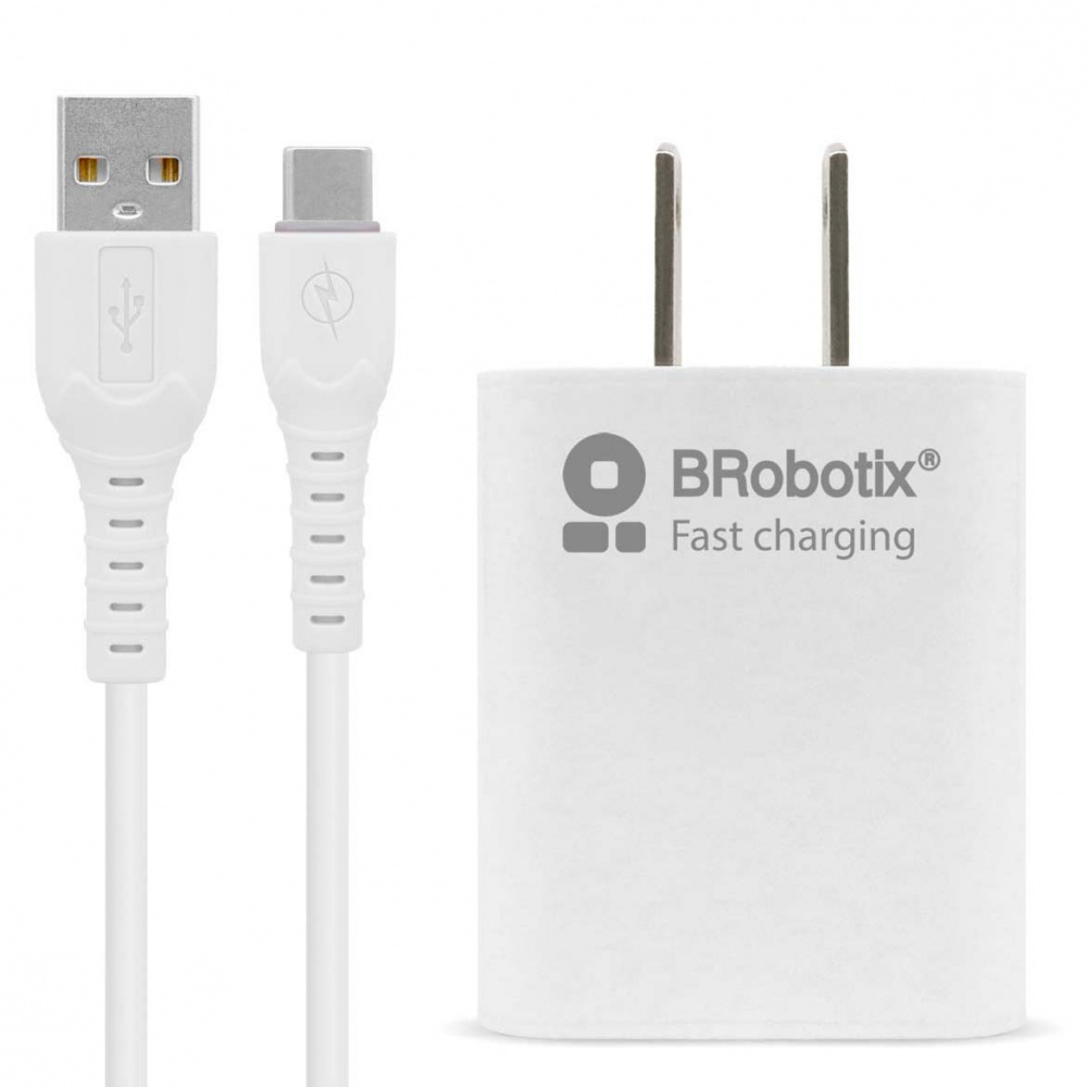 BRobotix Cargador de Pared 6001318, 5V, 1x USB-A, Blanco ― incluye Cable USB A - USB C, ACCRBT7250 SKU: 6001318