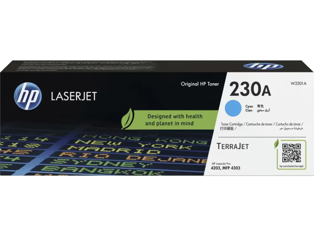 W2301A Cian Original Toner 230A HP Color LaserJet Pro 4201dn,dw,  4203cdn,dw,  4303dw,fdn 4301dw 1,800 Páginas SKU: W2301A