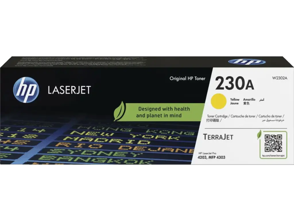 W2302A Amarillo Original Toner 230A HP Color LaserJet Pro 4201dn,dw,  4203cdn,dw,  4303dw,fdn 4301dw 1,800 Páginas SKU: W2302A