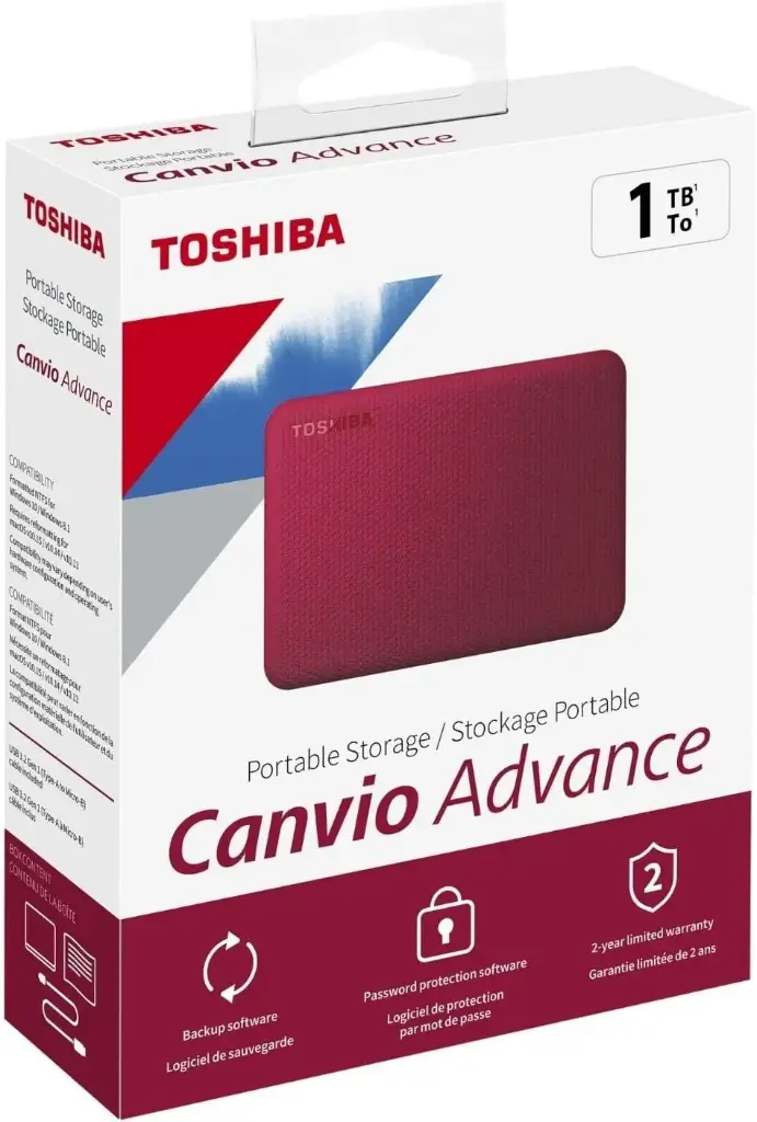 Disco Duro Externo Toshiba Canvio Advance V10 2.5", 1TB, USB 3.0, Rojo, para Mac/PC SKU: HDTCA10XR3AA
