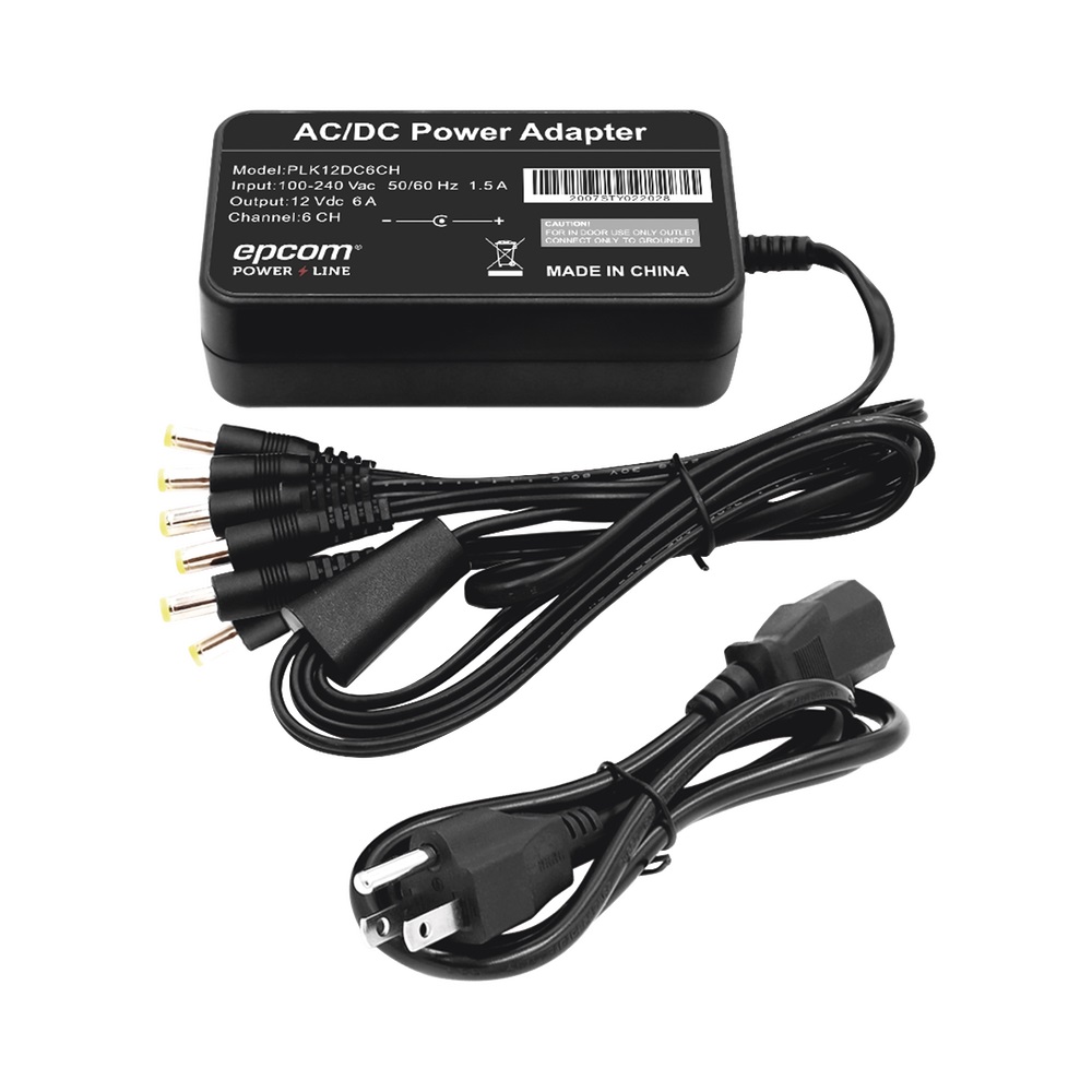 Fuente de Poder Alimentación Fuente de Poder de 6 Salidas tipo Jack Macho de 12 Vcc / 6 Amper Epcom SKU: PLK12DC6CH