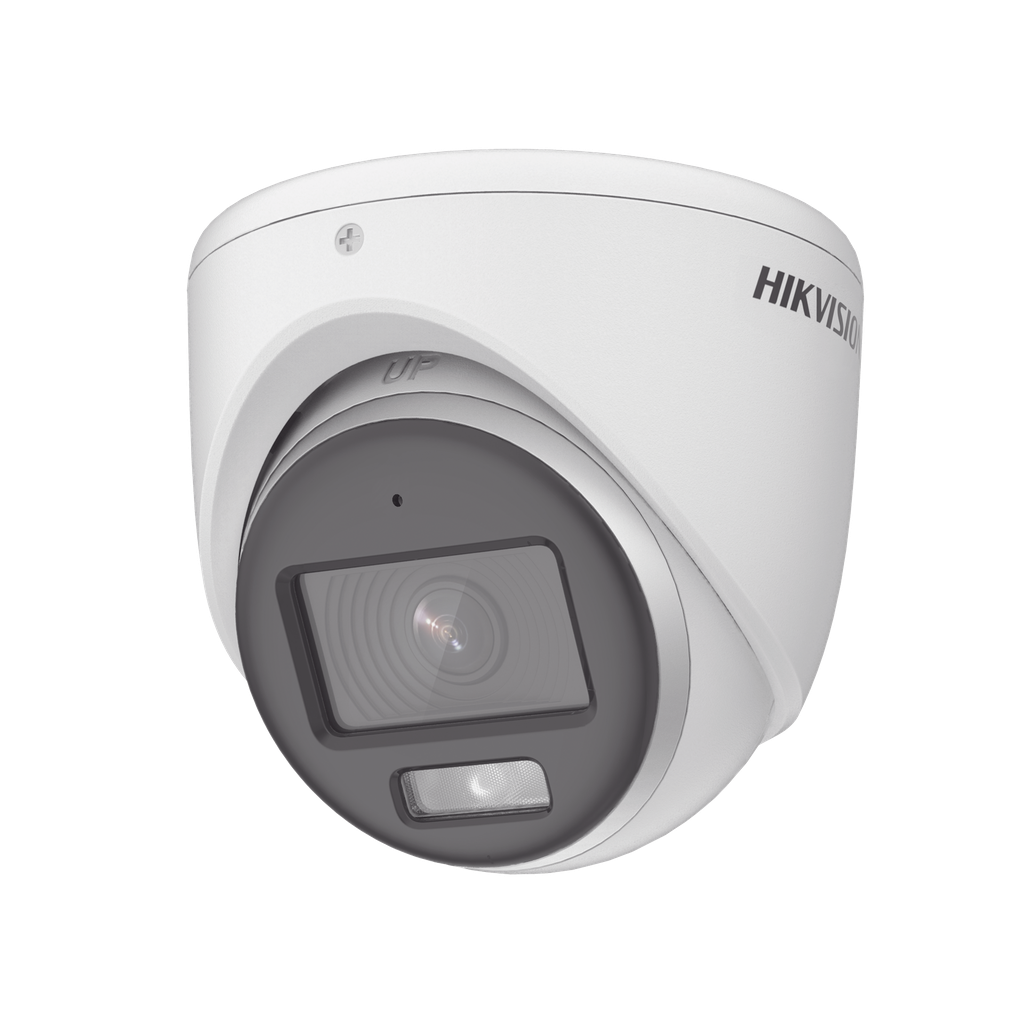 Cámara Domo Turret TURBOHD 3K (5 Megapixel) / Hikvision Micrófono Integrado / Lente 3.6 mm / Imagen a Color 24/7 (ColorVu) / 40 mts Luz Blanca / Exterior IP67 / dWDR / 4 Tecnologías SKU: DS-2CE72KF0T-FS
