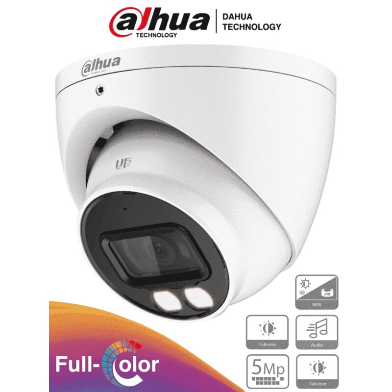 CAMARA DAHUA DOMO FULL COLOR DE 5 MEGAPIXELES / LENTE DE 3.6MM / GRADOS DE APERTURA / IMAGEN A COLOR 24 / 7 / WDR REAL DE 120DB / LEDS PARA 20 METROS / IP67 / INSTALACIóN RAPIDA SKU: DH-HAC-HDW1509TLQN-A-LED-0360B-S2 DAH-DHT0300011