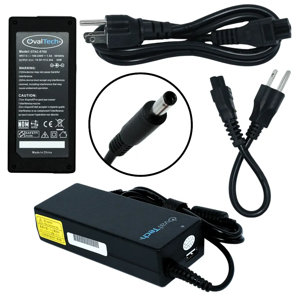[OTAC-E76D] OTAC-E76D Adaptador para Computadora Portatil 65W 19.5V/3.34A C/Blister + USB Marca OvalTech SKU: OTAC-E76D