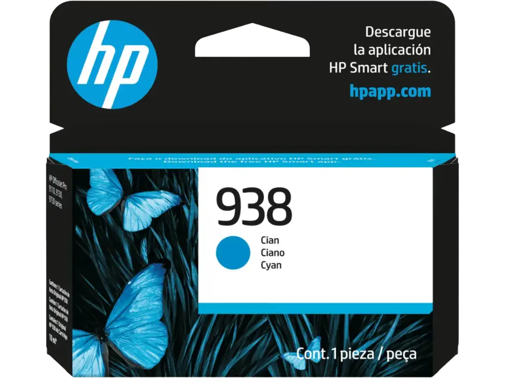 HP 938 Cian Original Cartucho de Tinta HP938 HP OfficeJet Pro 9110, 9120, 9130, 9720, 9730 800 Páginas SKU: 4S6X5PL