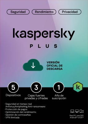 [KL1042ZDEFS] ESD Kaspersky Plus (Internet Security) 5 Dispositivos, 1 Año, Windows/Mac ― Producto Digital Descargable  Antivirus TMKS-457 SKU: KL1042ZDEFS