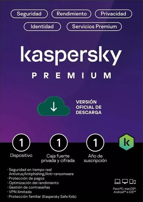 ESD Kaspersky Premium (Total Security) 1 Dispositivo, 1 Año, Windows/Mac ― Producto Digital Descargable Antivirus TMKS-459 SKU: KL1047ZDAFS