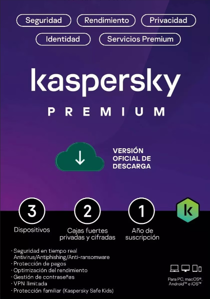 [KL1047ZDCFS] ESD Kaspersky Premium (Total Security) 3 Dispositivos, 1 Año, Windows/Mac ― Producto Digital Descargable Antivirus TMKS-460 SKU: KL1047ZDCFS