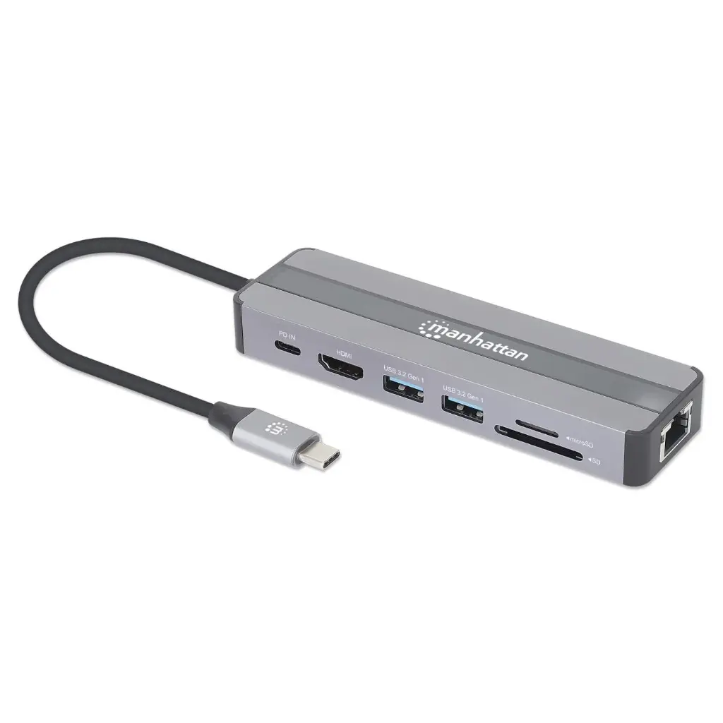 Manhattan Docking Station 153928 USB C, 2x USB 3.2, 1x USB C, 1x HDMI, SD/MicroSD, Plata AC-12114 SKU: 153928