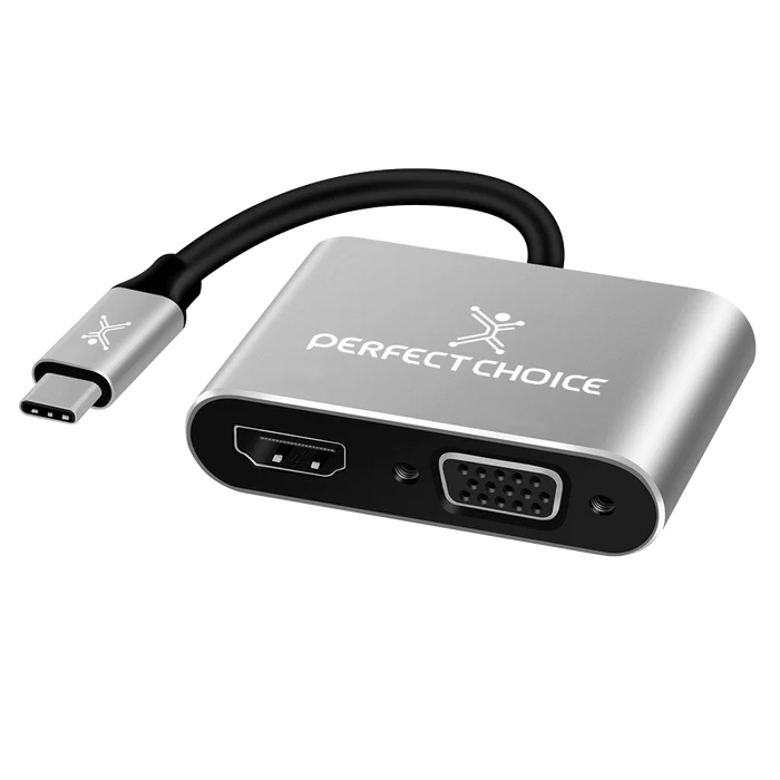 [PC-101284] Perfect Choice Adaptador USB C Macho - HDM1/VGA Hembra, Plata/Negro AC-9380 SKU: PC-101284