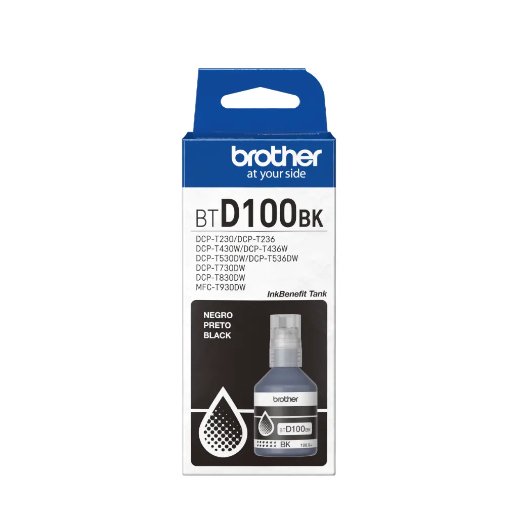 BTD100BK Negro Original Bote de Tinta Brother DCPT230, DCPT236, DCPT430DW, DCPT436W, DCPT530DW, DCPT730DW, MFCT830DW, MFCT930DW 7,500 Pag. 108ml CN-5014 SKU: BTD100BK