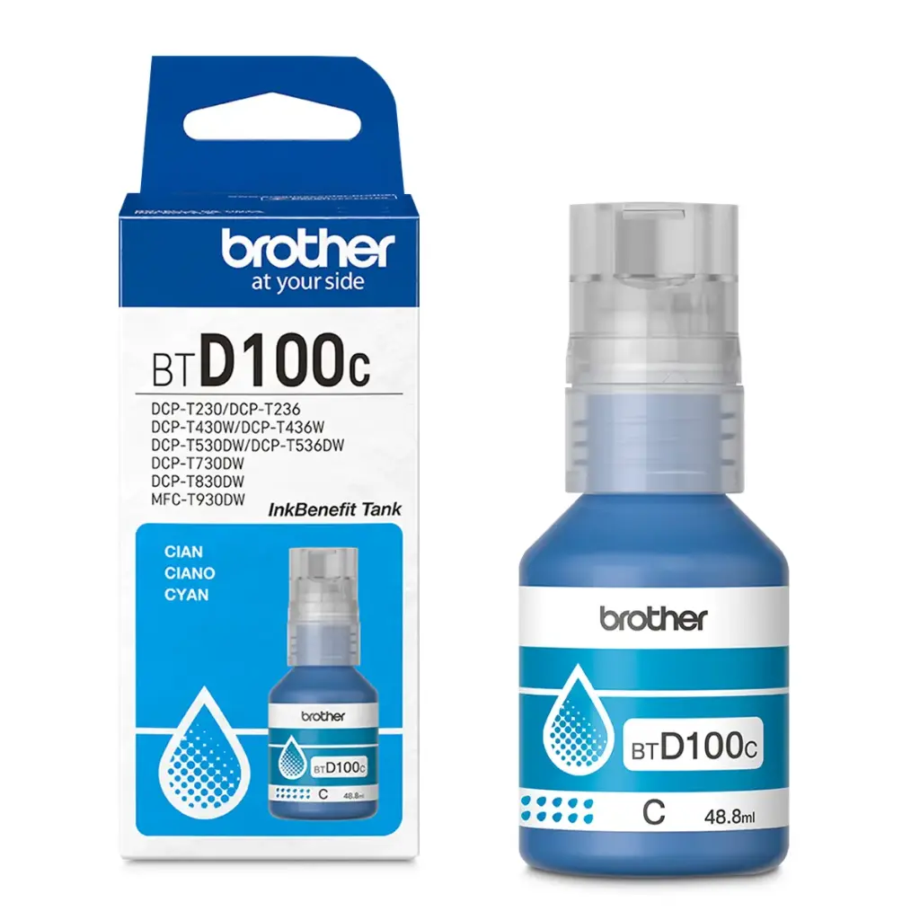 BTD100C Cian Original Bote de Tinta Brother DCPT230, DCPT236, DCPT430DW, DCPT436W, DCPT530DW, DCPT730DW, MFCT830DW, MFCT930DW 5,000 Pag. 48.8ml CN-5015 SKU: BTD100C