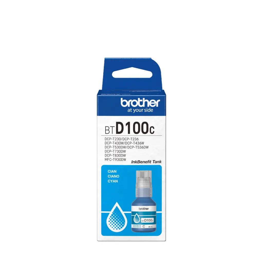 BTD100C Cian Original Bote de Tinta Brother DCPT230, DCPT236, DCPT430DW, DCPT436W, DCPT530DW, DCPT730DW, MFCT830DW, MFCT930DW 5,000 Pag. 48.8ml CN-5015 SKU: BTD100C