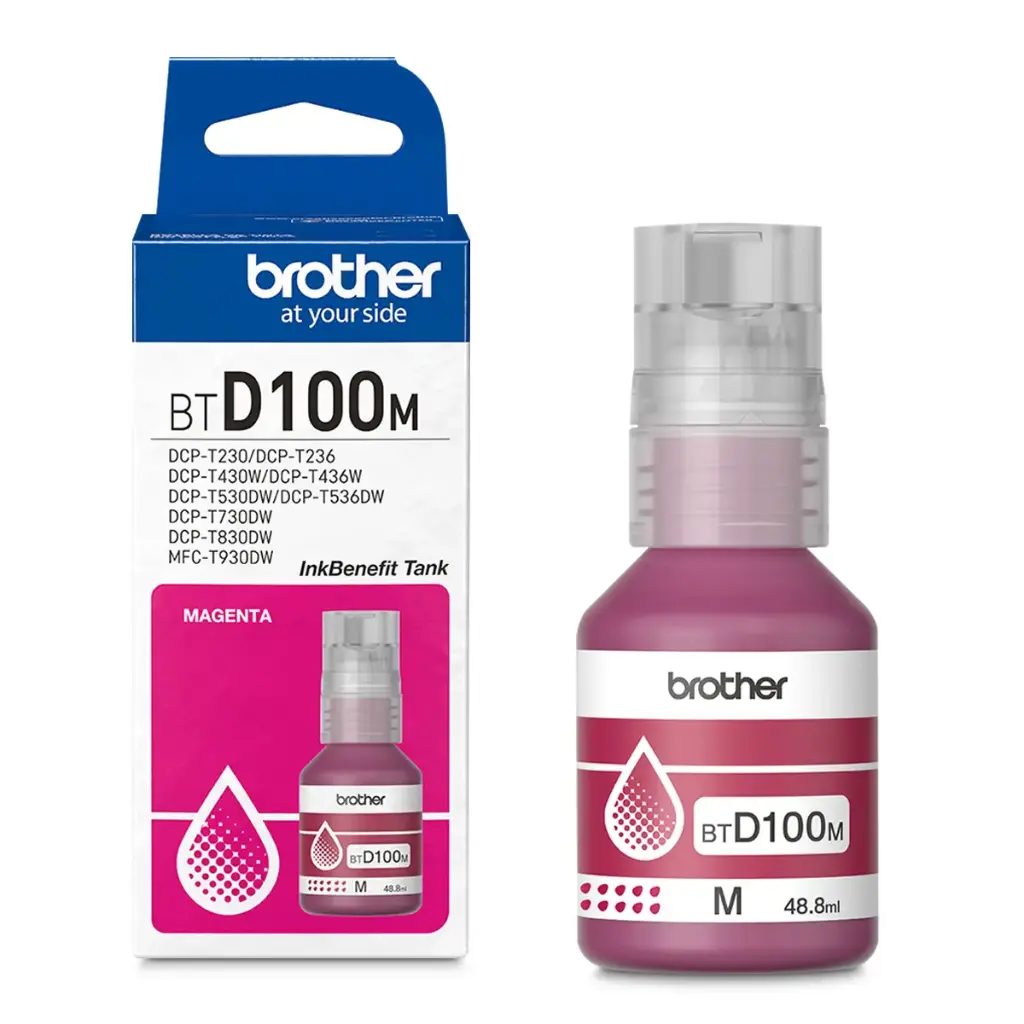 BTD100M Magenta Original Bote de Tinta Brother DCPT230, DCPT236, DCPT430DW, DCPT436W, DCPT530DW, DCPT730DW, MFCT830DW, MFCT930DW 5,000 Pag. 48.8ml CN-5016 SKU: BTD100M