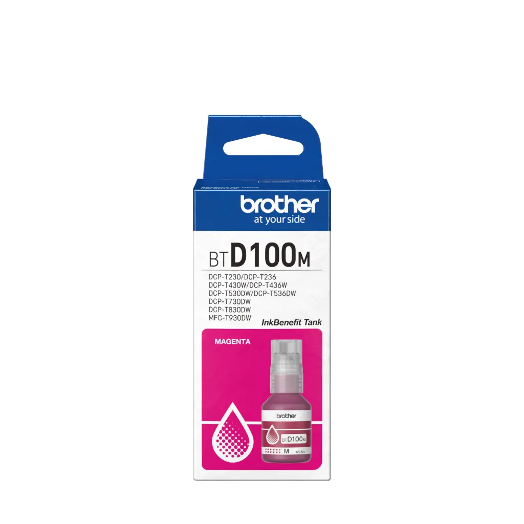 BTD100M Magenta Original Bote de Tinta Brother DCPT230, DCPT236, DCPT430DW, DCPT436W, DCPT530DW, DCPT730DW, MFCT830DW, MFCT930DW 5,000 Pag. 48.8ml CN-5016 SKU: BTD100M