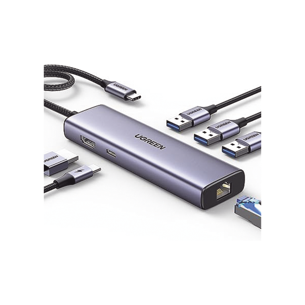 HUB USB-C (Docking Revodok) Ugreen 6 en 1, 3 Puertos USB-A 3.0 (5 Gbps), USB-C PD 100W, HDMI 4K@30Hz, Entrada 1 RJ45 (Gigabit Ethernet), Chip de Última Generación, Potente Disipación de Calor, Caja de Aluminio SKU: 15598